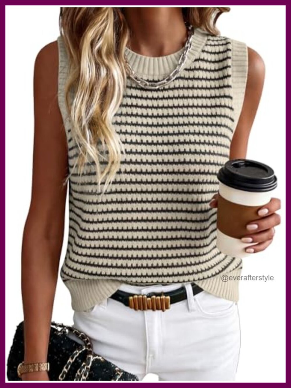 Sleeveless Sweater Vest Striped Hollow Out Top